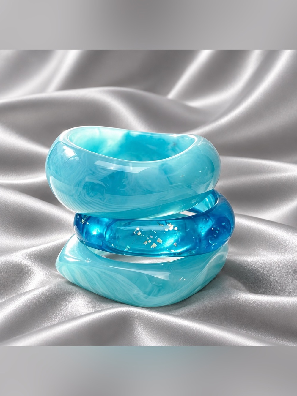 Anthropologie Aqua & Teal Resin 3-Bracelet Stack | NWT